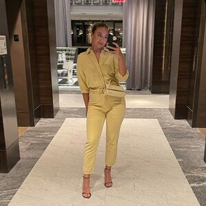 ba&sh yellow soft denim jumpsuit